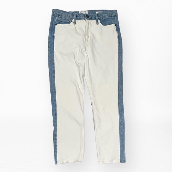 FRAME DENIM Le High Waist Colorblock Straight Leg Jeans 28 Cropped - Picture 2 of 9